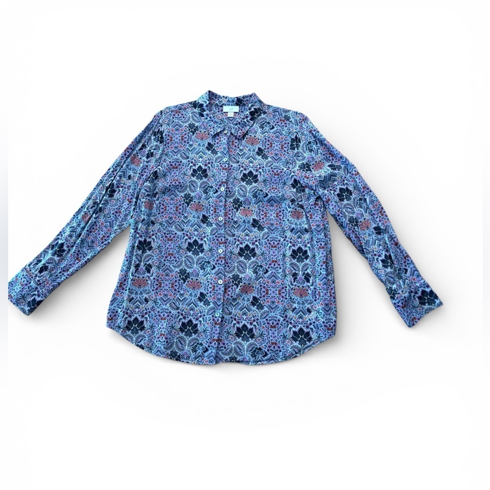SALE J. Jill Silky Floral Button-Down Blouse – Size Medium - Picture 5 of 8